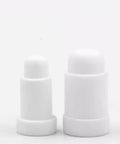 Built Tough Heavy Duty Ceramic Positioning Pins For Nut Electrode Insulation Featuring Rock Solid Heat Resistance For Spot Welding Rigs Right Angle M5 Thread 10 Pack, two white ceramic pins.