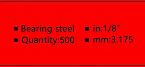 Premium 1/8 Inch Chrome Steel Ball Bearings Rock Solid Precision Metal Beads For Heavy Duty Machinery Repair Industrial Equipment And Tough Diy Projects Includes 500 Top Shelf Pieces specifications on a red background.