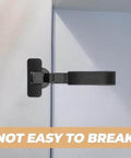 Side view of soft close concealed cabinet door hinge with buffer damper installed, showing modern no-slam operation.