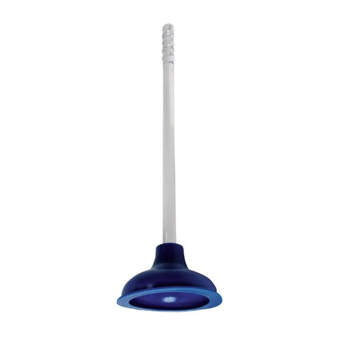 High Octane Modern Toilet Plunger with Sleek Clear Acrylic Handle and Bold Blue Rubber Head for bathroom use