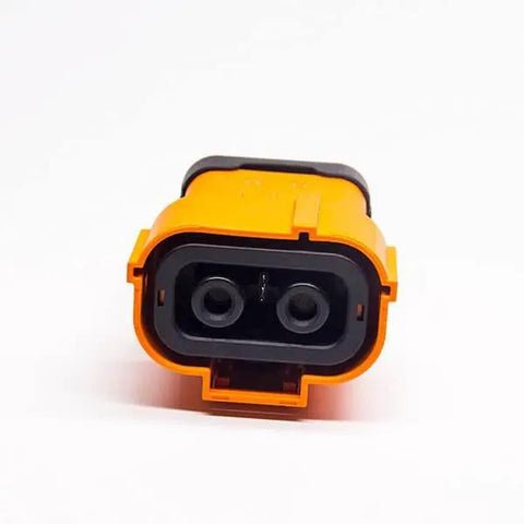 Rock Solid Heavy Duty EV Battery Plug With Top Shelf Waterproof Seal Built Different For Smooth Power Delivery And Tight 2 Pin 150 Amp Lock Connector, front view.