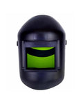 Real Deal OD7 Rated Laser Safety Face Shield For Fiber Optic And Handheld Welding Work With Wide Clear Sight Double Layer Lens, black with green lens.