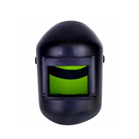 Real Deal OD7 Rated Laser Safety Face Shield For Fiber Optic And Handheld Welding Work With Wide Clear Sight Double Layer Lens, black with green lens.