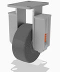 Kickass Spring Loaded Rigid Caster Featuring 8 By 3 Inch Plastex Phenolic Wheel With Top Shelf Impact Absorption And Heavy Duty Straight Roller Bearing For Shop Floors, showing a side view of the caster with spring mechanism.
