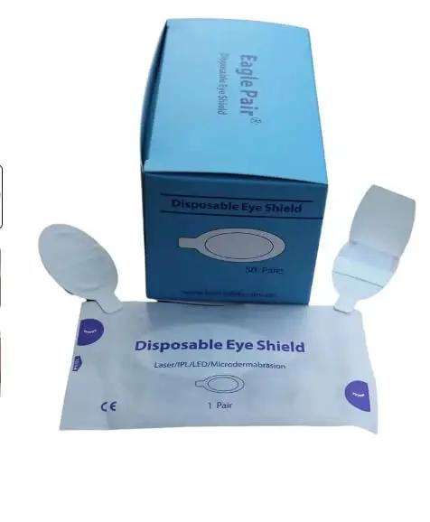 Pro Grade Disposable Eye Shields For Laser Ipl Led Facials Od7 Rated Block 190 To 11000Nm Rays with packaging.