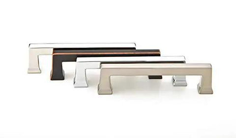 Gotta Love This Sleek Alexander Cabinet Pull in Crisp Flat Black with Precise Six Inch Center to Center Measurements displayed in various finishes.