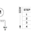 Wiring diagram for Nema 17 Bipolar Stepper 0.9deg(400 Steps/rev) 1.68A 44Ncm(62.3oz.in) Motor showing connections and sequence.