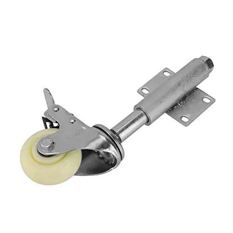 Heavy Hitter Spring Loaded Gate Rollers With Locking Brake Self Adjusting Caster For Farm And Barn Gates Sag Free Smooth Sailing Operation Built Tough Nylon Metal Frame One Pack close-up view with wheel and bracket detail.