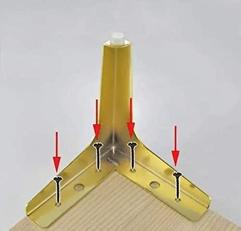 Built Tough Gold Trimmed Tripod Furniture Legs With Thick Triangle Base for Coffee Tables, showing gold metal leg with screws.
