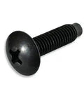 Tough As Nails M6 Rack Screws 100 Pack USA Made Black Oxide Finish With Wax Finished Hardened Steel Phillips Truss Head Hardware, close-up view of a single screw.
