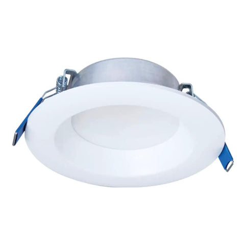 4 Pack Canless LED Downlights With QuickLink For No Fuss Install 4 Inch White Finish Selectable Color Temperature 2700K To 5000K No Recessed Housing Needed Direct Mount Lighting Solution, showing front view of a single light