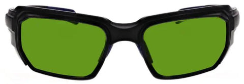 Top Shelf Laser Safety Glasses Built With Poly Lenses For Rock Solid Optical Density Eight Plus Blocking Of 190 Through 420Nm And 860 Through 1770Nm Beams While Keeping Eleven Percent Vlt Low And Fully Ansi Rated For The Daily Shop Grind, front view with green polycarbonate lenses.