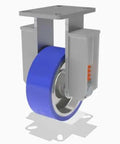 Heavy Duty Spring Loaded Rigid Caster With Eight Inch Polyurethane Wheel On Durable Cast Iron Housing, showing wheel and spring mechanism.