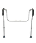 Solid Adjustable Toilet Safety Frame With Cushioned Padded Arms For Safe Stand Up Aid And Zero Sweat Installation Plus Heavy Duty 300 Lb Support That Gives You Peace Of Mind Day And Night, front view.