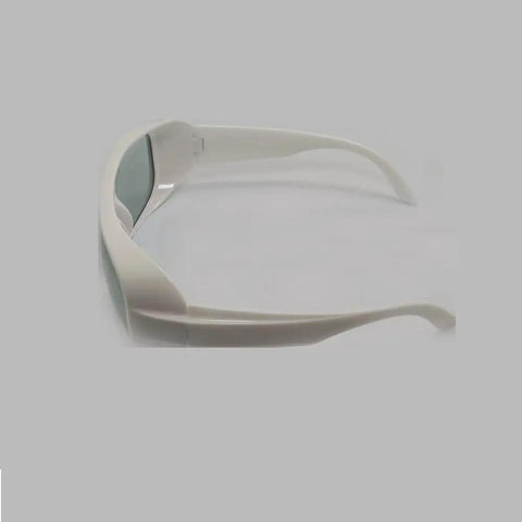 Badass Infrared Laser Protective Safety Glasses For 1900 To 3000Nm Beam Range with white frame and protective lenses from side view.