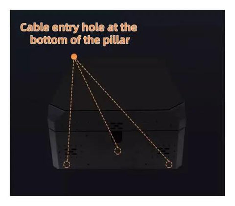 Cable entry hole detail on Heavy Duty Ev Charger Lock Box With Floor Stand Outdoor Protective Shell Kickproof Legit Security Vault For Electric Vehicle Plugs White Weather Guard Casing.