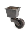 Vintage Solid Brass Square Cup Caster Wheels For Furniture Restoration Hella Smooth Rolling Heavy Duty Antique Replacement Hardware Bronze Rugged Design Easy Install Long Lasting showing square cup design with wheel.