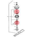 Top Shelf Mower Deck Bearing Replacement Kit With Heavy Duty Spindles For Fast Shed Fixes And Smooth Riding Tractors On Forty Or Fifty Four Inch Decks No Hassle Ever diagram showing mower deck parts with labeled bearings.