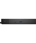 Thunderbolt USB C Docking Station With 130W Power Delivery Handles Quad 4K Displays Plug And Play With Included Top Shelf Bluetooth Speaker side view showing USB ports.