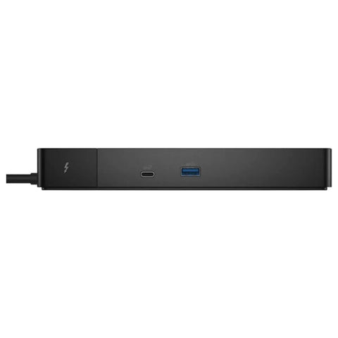 Thunderbolt Dock 130W Bundle with USB-C and USB 3.0 ports shown from the side, ideal for dual monitor setups.