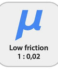 Low friction symbol with a metric ratio of 1:0.02 representing efficient rolling for Rock Solid Medium Duty Ball Transfer Unit.
