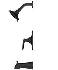 Single Handle Matte Black Shower Faucet Set With 5 Mode Multi Function Shower Head And Quick Connect Tub Spout components close-up