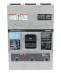 Solid As A Rock Three Pole Circuit Breaker With 500 Amp At 600 Volt Rating And 25 Kiloamp Interrupt Capacity For Commercial Panel Upgrades and New Surplus Stock. Gray industrial circuit breaker with 500A capacity.