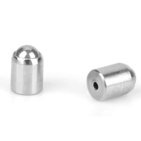 Two stainless steel ball plungers 2Mm X 3Mm spring loaded push fit fasteners for heavy duty industrial tooling.