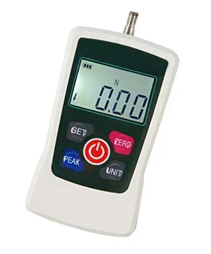 Heavy Duty Digital Trigger Pull Gauge And Badass Force Meter Tester With Switchable Units For Gun Triggers And Mechanic Shop Hardware 500N Push Compression Load Testing Rig, compact device displaying force.