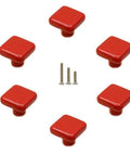 Totally Fresh Glossy Ceramic Square Cabinet Knobs And Drawer Pulls In Bold Red Set Of Six Super Heavy Duty Handles For Kitchens Or Dressers With Easy Peasy Hardware Setup, red ceramic square knobs with screws.