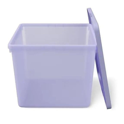 Top Tier Stackable Storage Bin With Lid, Slick Organizer Box For Toys Clothes Books And Games, Space Saving Closet Helper For Bedroom Or Playroom, Light Purple, Straight Up Reliable Build - open view with lid.