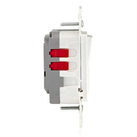 Smooth Ride Rocker Dimmer Switch For LEDs And Incandescents 150 Watt Single Pole view with red push buttons for easy operation.