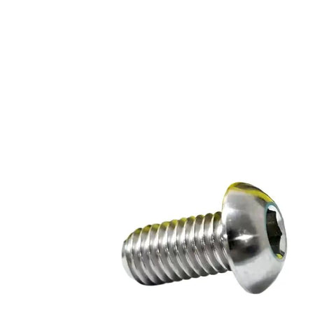 Top Shelf Grade 5 Titanium Button Head Hex Socket Cap Screw M4 X 15mm ISO 7380 standard fastener with a low-profile head.