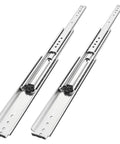 Pair of 34-inch stainless steel drawer slides with side-mount, full-extension, ball-bearing rails