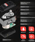 Waterproof 35KG High Torque Servo Motor Coreless Metal Gears Digital RC Steering Servo and 25T Servo Horn shown with features.