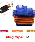 360 Degree Continuous Rotation Micro Servo Motor 9g Servo showing JR plug and wiring details