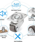 8 Pcs Small Caster Wheels - 1/2" Mini Low Profile Swivel Casters, Self-Adhesive Plate Rollers for Furniture, Kitchen Appliances, Planters, Trays & Light-Duty Projects.