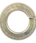 3/8 in split lock washer, front view, yellow zinc finish, thru-hardened.