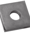 Close-up of a 3/8 inch square washer for strut channel in an electro-galvanized finish, part of a 5-pack spacer set for electrical installs.