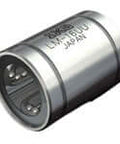 Adjustable clearance linear bushing for inch-series motion with a 2.5 inch bore and 3.75 inch outer diameter, high carbon steel.