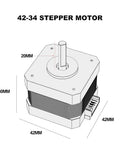 Diagram of 3D Printer Stepper Motor 42-34 with dimensions labeled, for Creality Ender-3 Series and CR-10 Series E-axis.