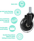 4 Pack Swivel Caster Wheels 3 Inch Heavy Duty With M10 Threaded Stem And Hex Lock Nuts Quiet Smooth Polyurethane Bearings