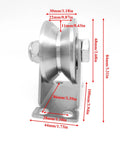 Side view of 3in Stainless Steel Sliding Gate Wheels V Groove Track Roller Heavy Duty Pulley with dual bearings and plate bracket.