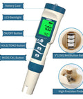 digital ph orp temperature meter with features highlighted