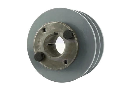 Durable 4 inch cast iron dual groove pulley designed for B5L belts and a 1-3/8 inch shaft featuring a solid steel H bushing