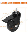 Caster Wheels 4 Inch Locking Stem Casters Swivel Stem Casters For Original Large Green Egg Rolling Cart Quiet Noiseless Threaded Stem Castors Set Of 4 Heavy Duty Black Ideal For Heavy Carts And Workspaces.