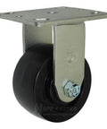 Close-up of a BBQ Pit 4" Polyolefin Casters Kit with Mounting Hardware, showing a single rigid caster and mounting bracket.