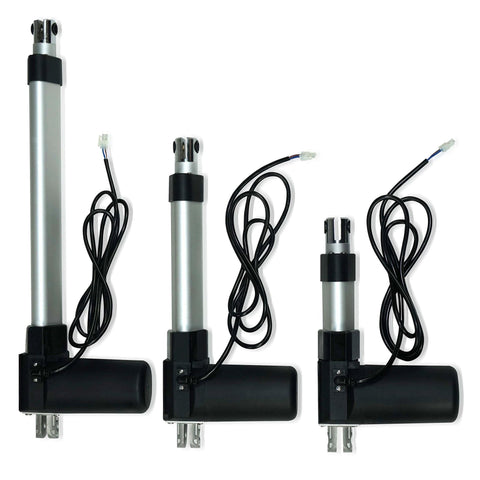 Three 4 Inch Stroke Electric Linear Actuators with 400 lbs Force and IP66 Water Resistance for Automation and Manufacturing