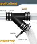 Efficient 4 Inch Y Fitting For Dust Collection Systems That Splits A Single 4 Inch Hose Into Two Lines, Crafted From Durable ABS Plastic