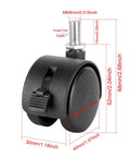 4 Pack 1.5" Swivel Stem Caster Wheels - Replacement Furniture Casters with Locking Brake, Metric M8 Threaded Stem